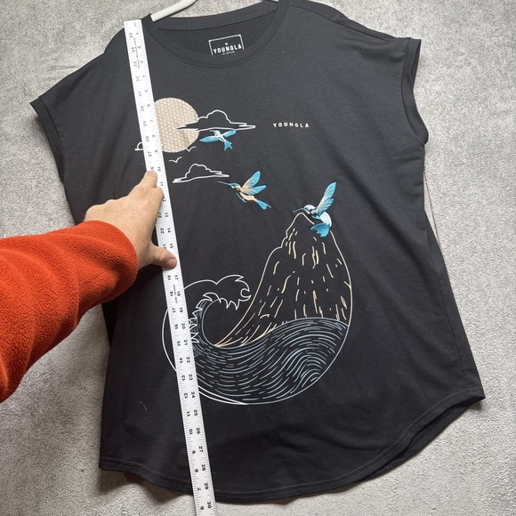 Black Embroidered‎ Wave Bird Graphic Sleeveless T Shirt YoungLA Medium - Picture 4 of 8